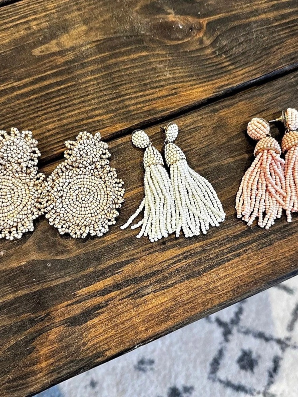 NEW without Tags. Bundle of 3 Beaded Tassel Earrings Set Pink, Cream and Tan